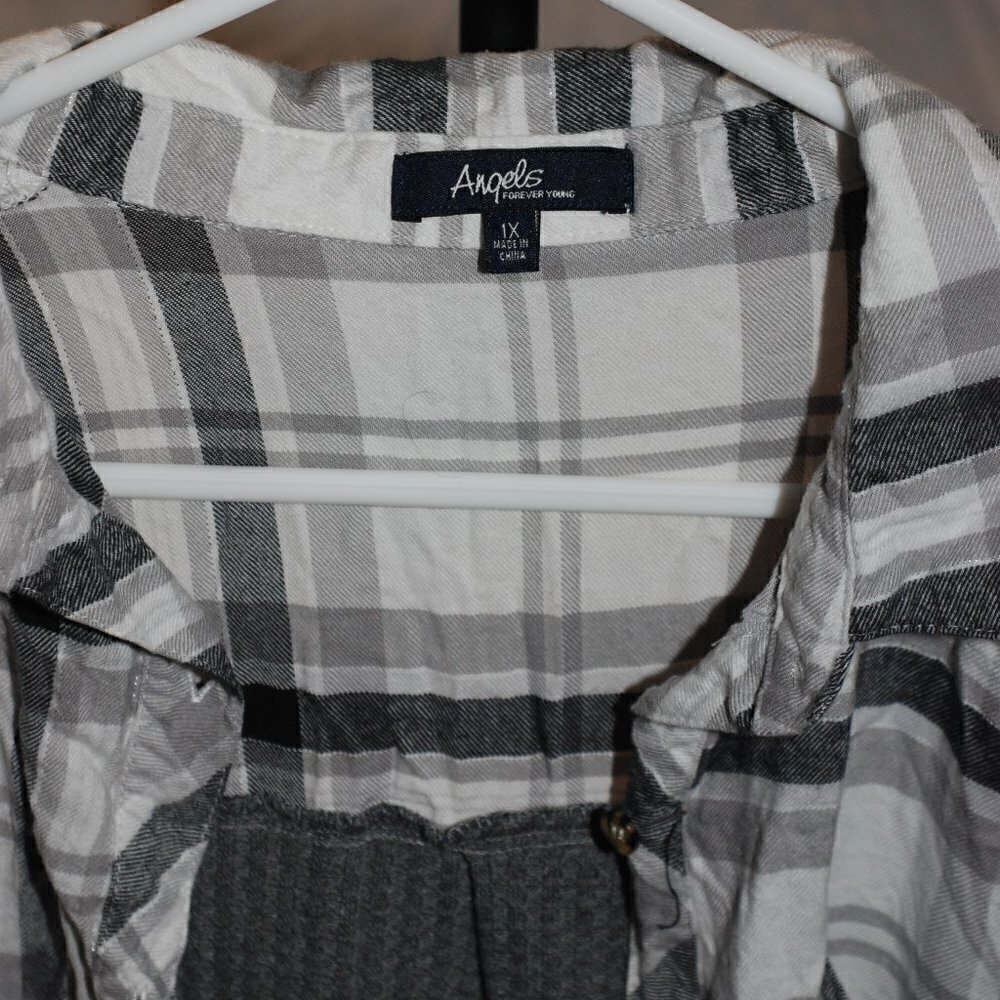 Angels Forever Young Womens 1X Plaid Shirt Breathable Back Long Sleeve Sparkle - Picture 2 of 8